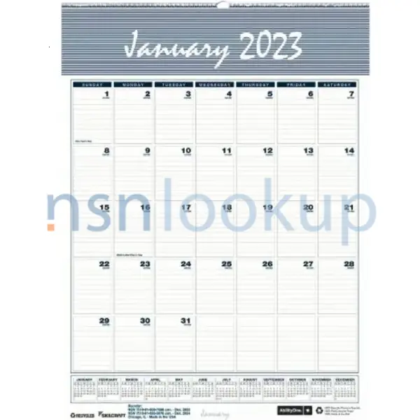 7510-01-600-7581 CALENDAR,WALL 7510016007581 016007581 1/1