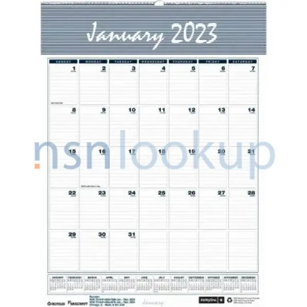7510-01-600-7634 CALENDAR,WALL 7510016007634 016007634 1/1